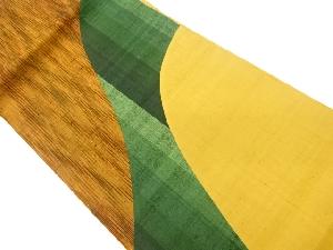 手織り紬切り嵌め曲線模様織出し名古屋帯